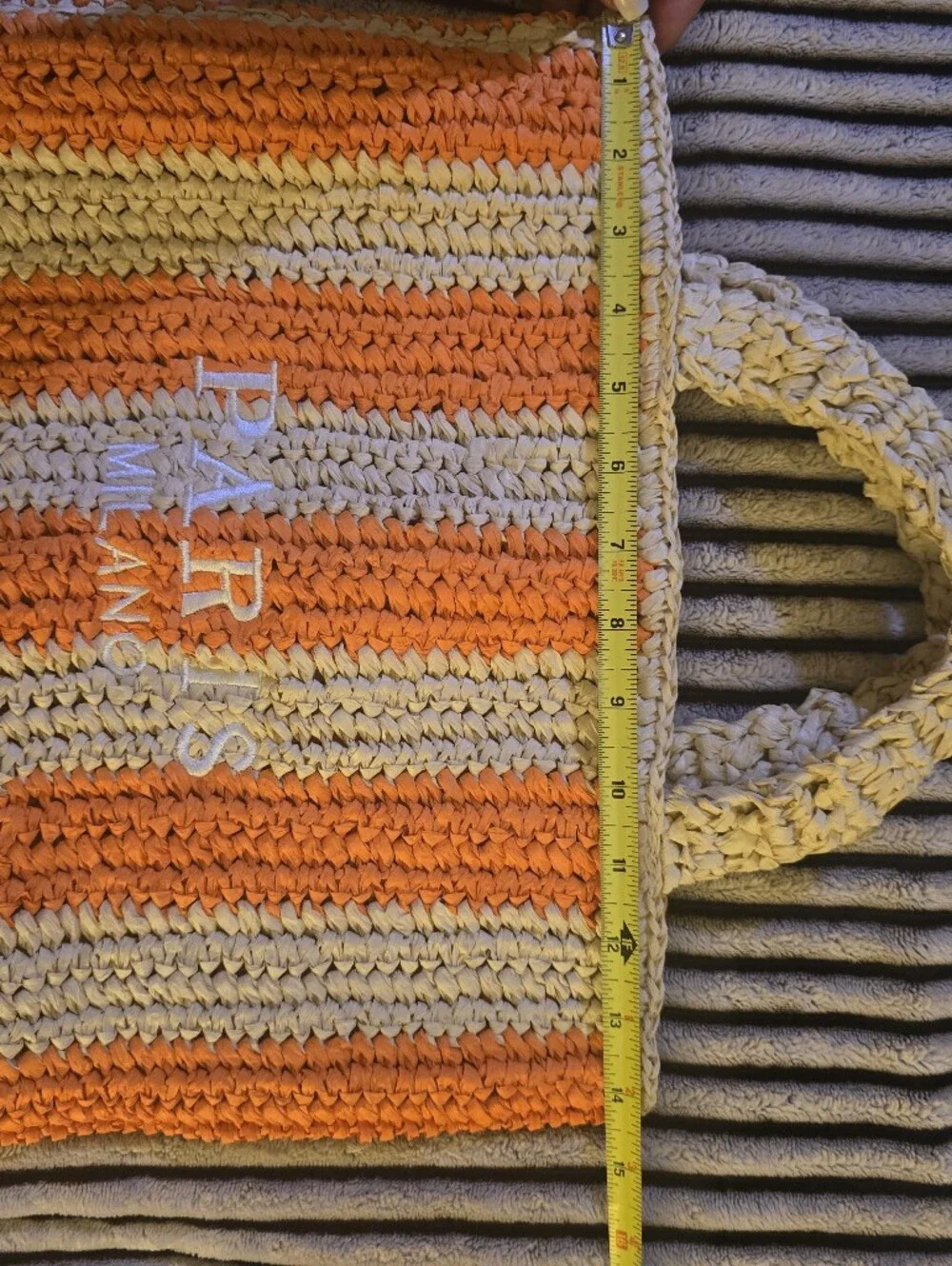 Striped Straw Crochet Tote Bag in Orange and Beige 